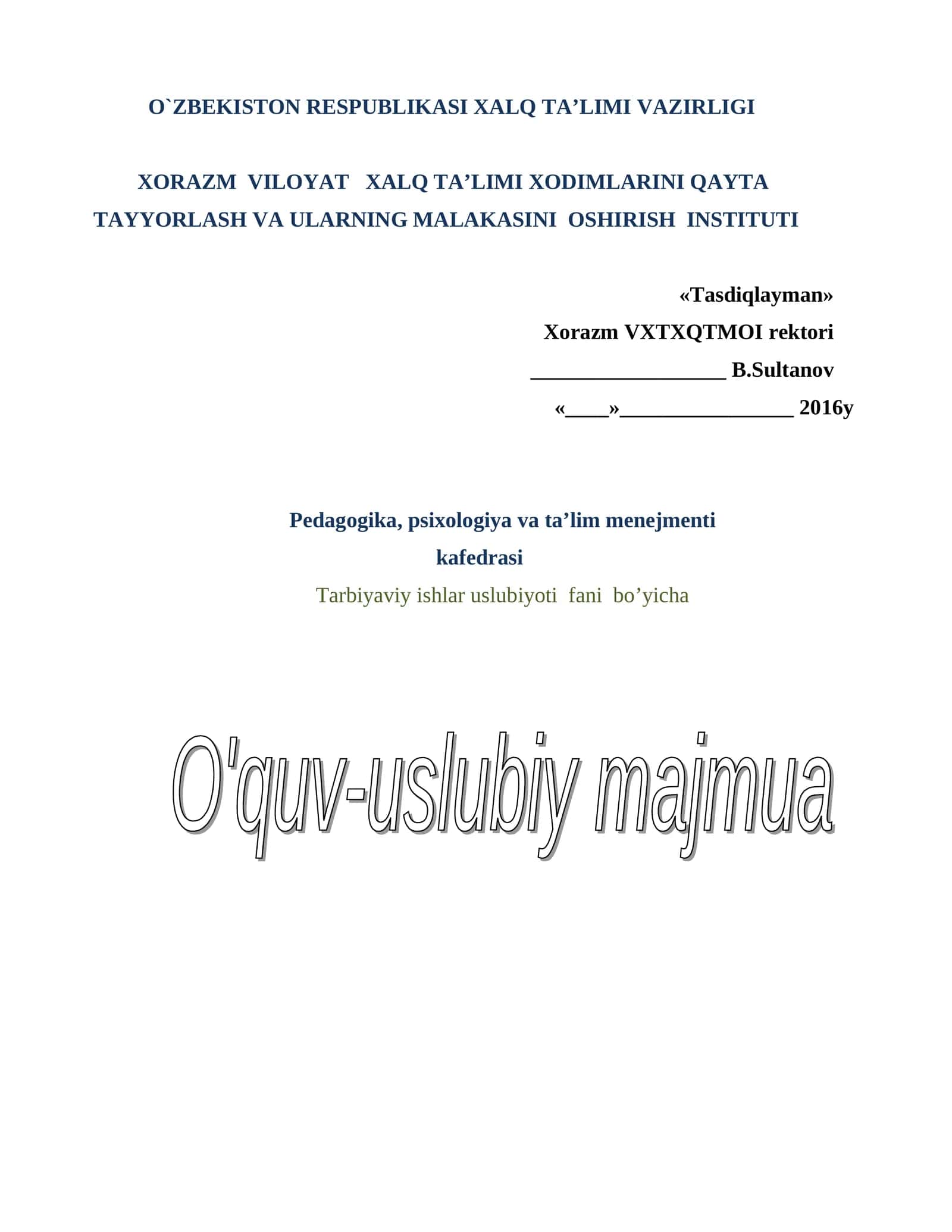 Tarbiyaviy ishlar uslubiyoti moduli