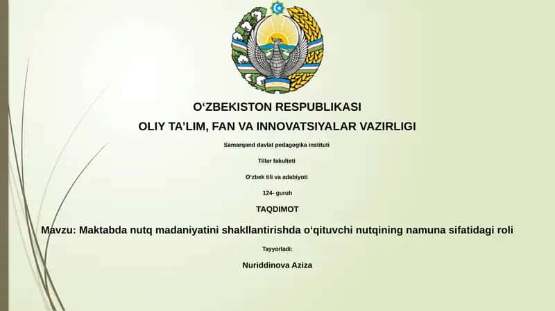 Nutq madaniyatini shakllantirishda oʻqituvchi nutqining namuna sifatidagi roli