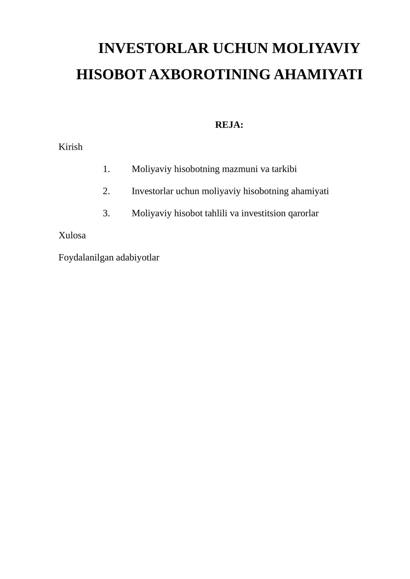 Moliyaviy hisobotning ahamiyati