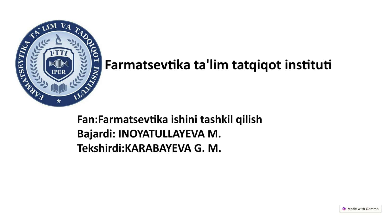 Farmatsevtika Ishini Tashkil Qilish