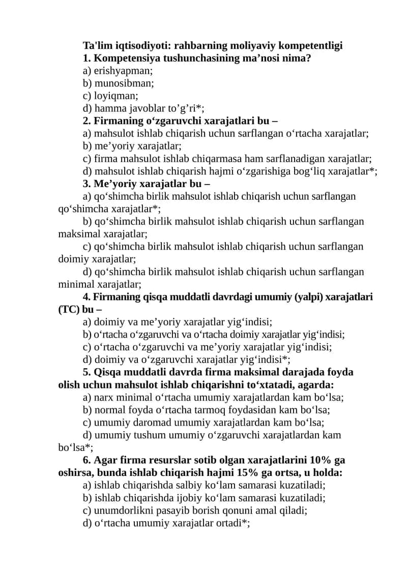 Ta'lim iqtisodiyoti: rahbarning moliyaviy kompetentligi