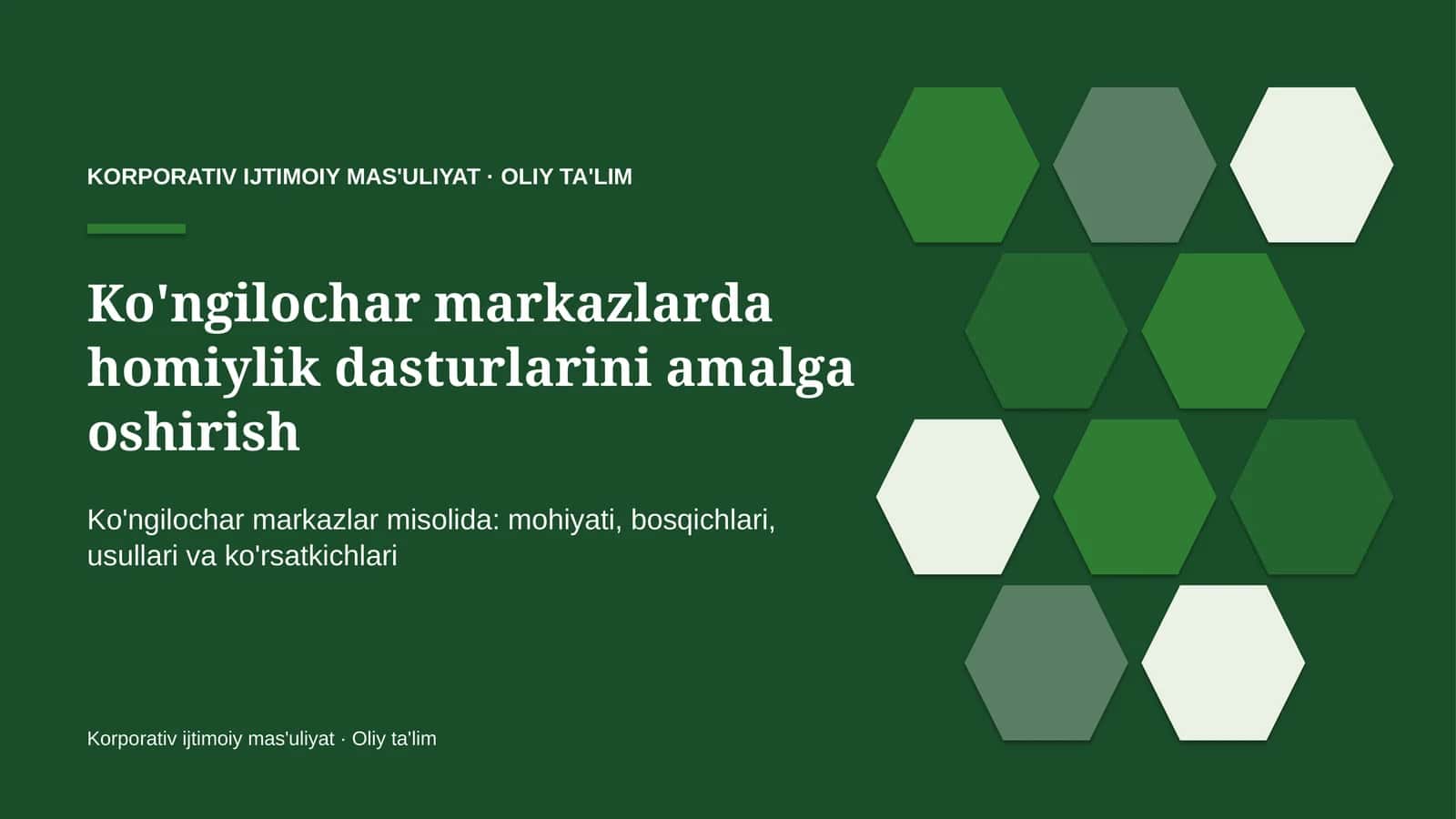 Ko'ngilochar markazlarda homiylik dasturlarini amalga oshirish