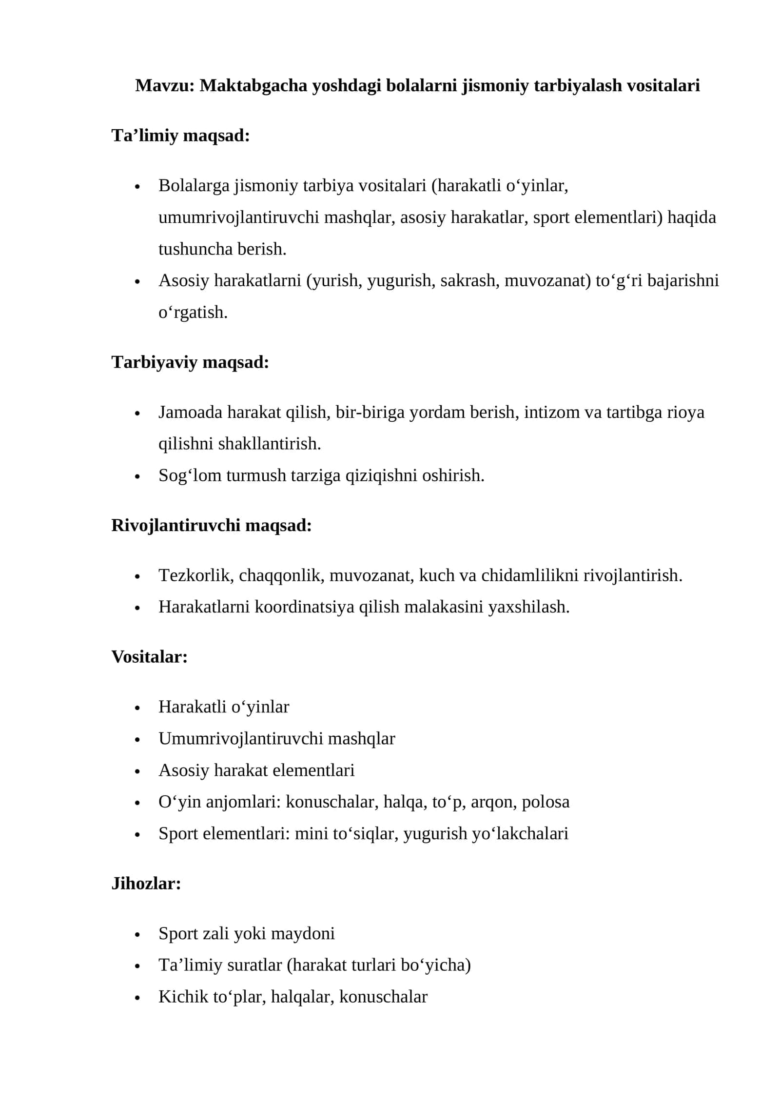 Maktabgacha yoshdagi bolalarni jismoniy tarbiyalash vositalari