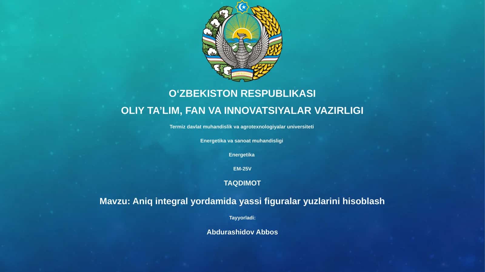 Aniq integral yordamida yassi figuralar yuzlarini hisoblash