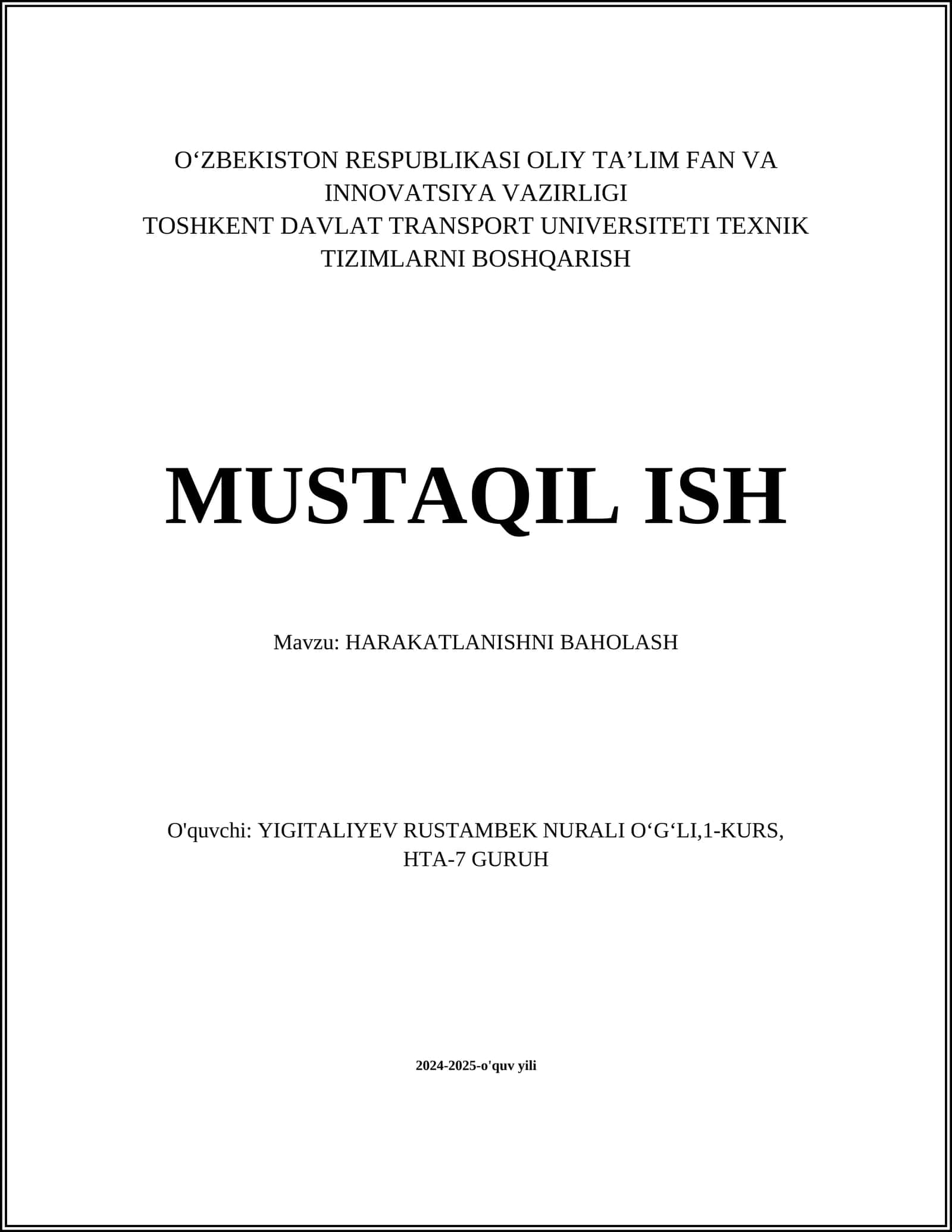 HARAKATLANISHNI BAHOLASH