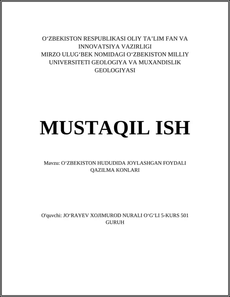 O'ZBEKISTON HUDUDIDA JOYLASHGAN FOYDALI QAZILMA KONLARI