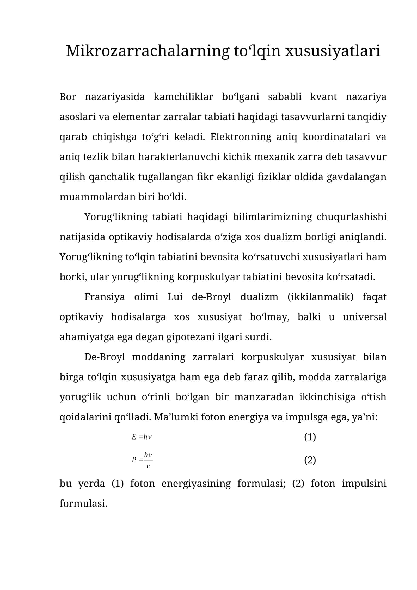 Mikrozarrachalarning to‘lqin xususiyatlari