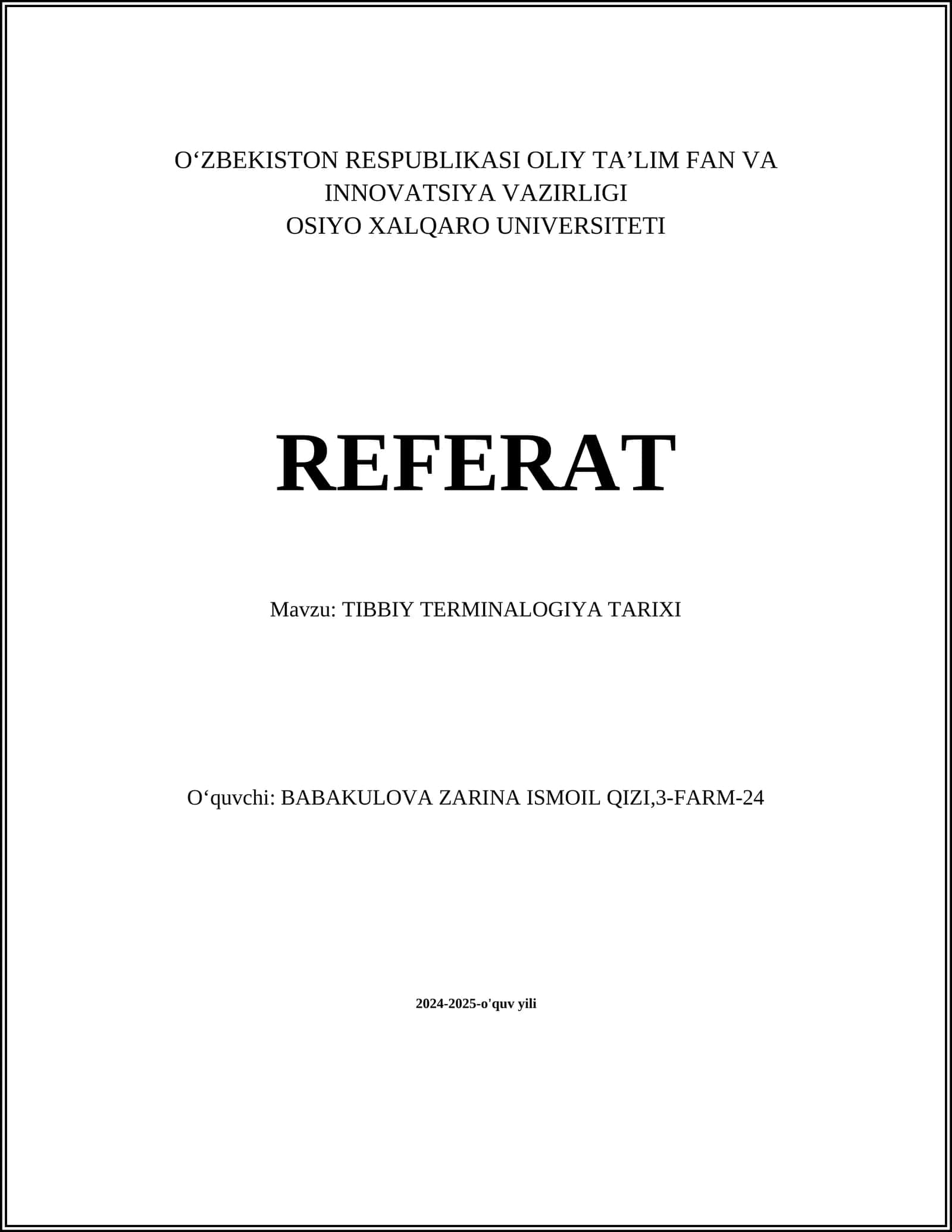 TIBBIY TERMINALOGIYA TARIXI