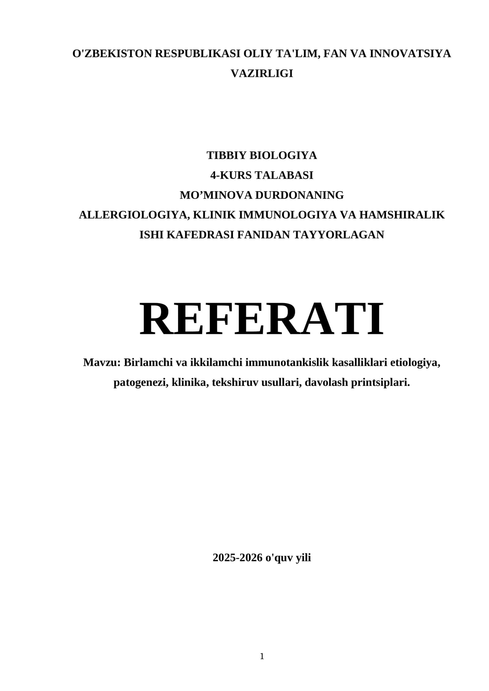 Immunotankislik kasalliklari etiologiya, patogenezi, klinika