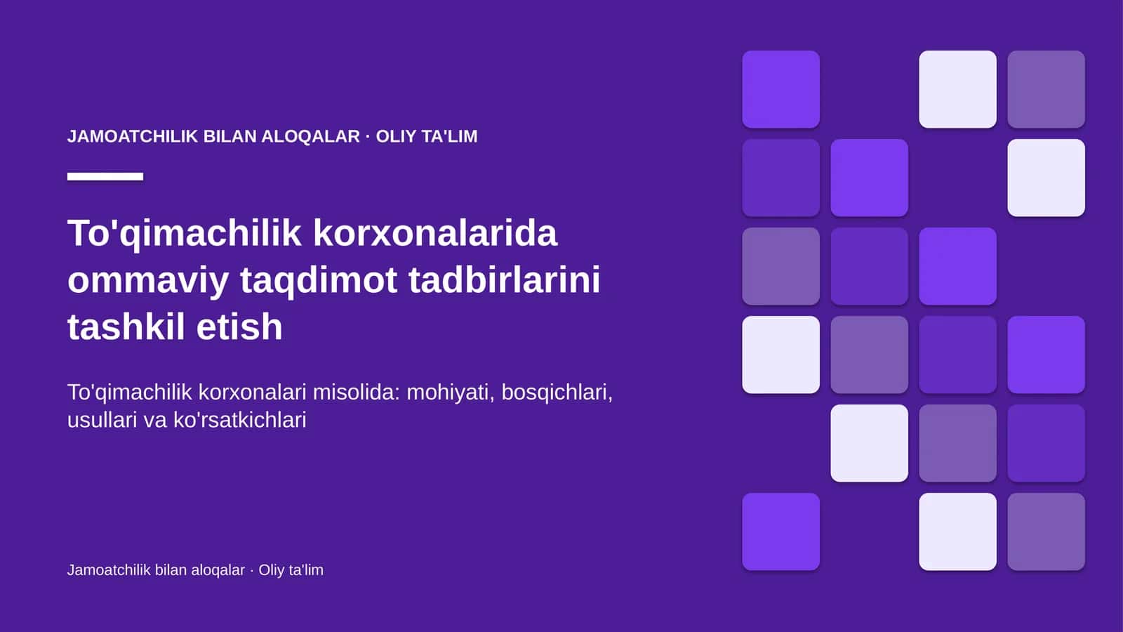 To'qimachilik korxonalarida ommaviy taqdimot tadbirlarini tashkil etish