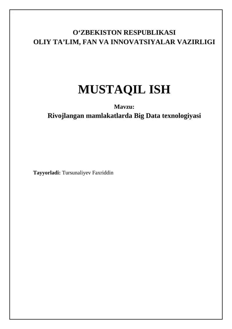 Rivojlangan mamlakatlarda Big Data texnologiyasi