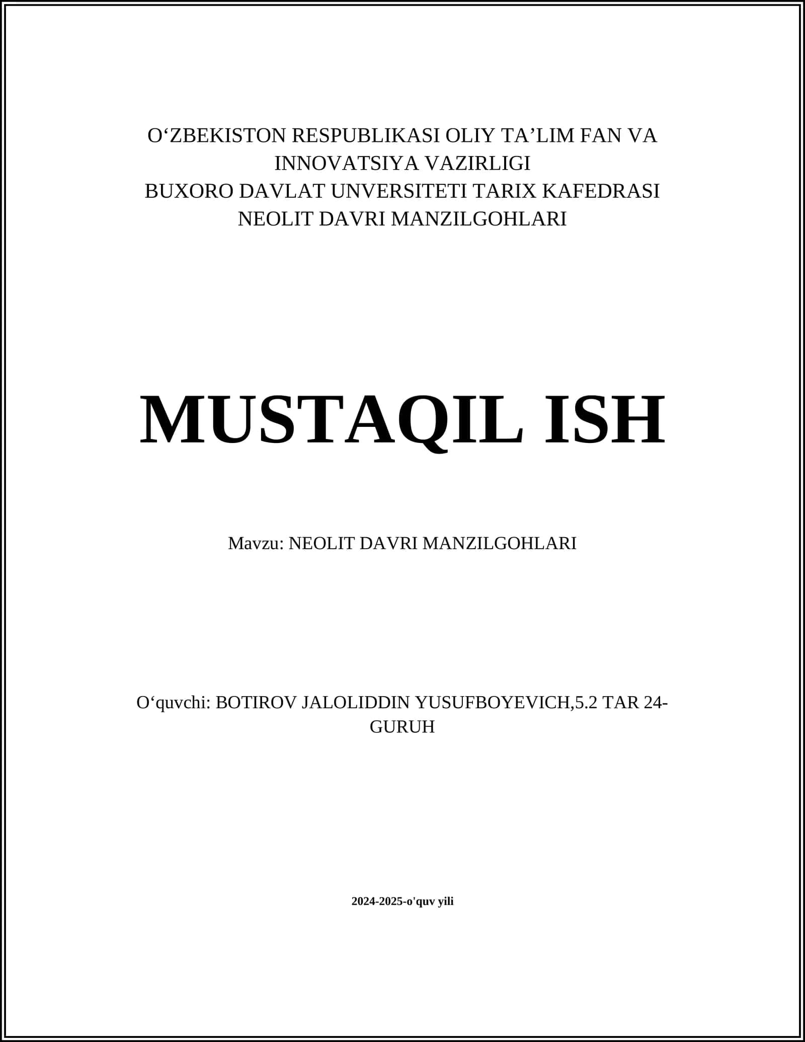 NEOLIT DAVRI MANZILGOHLARI