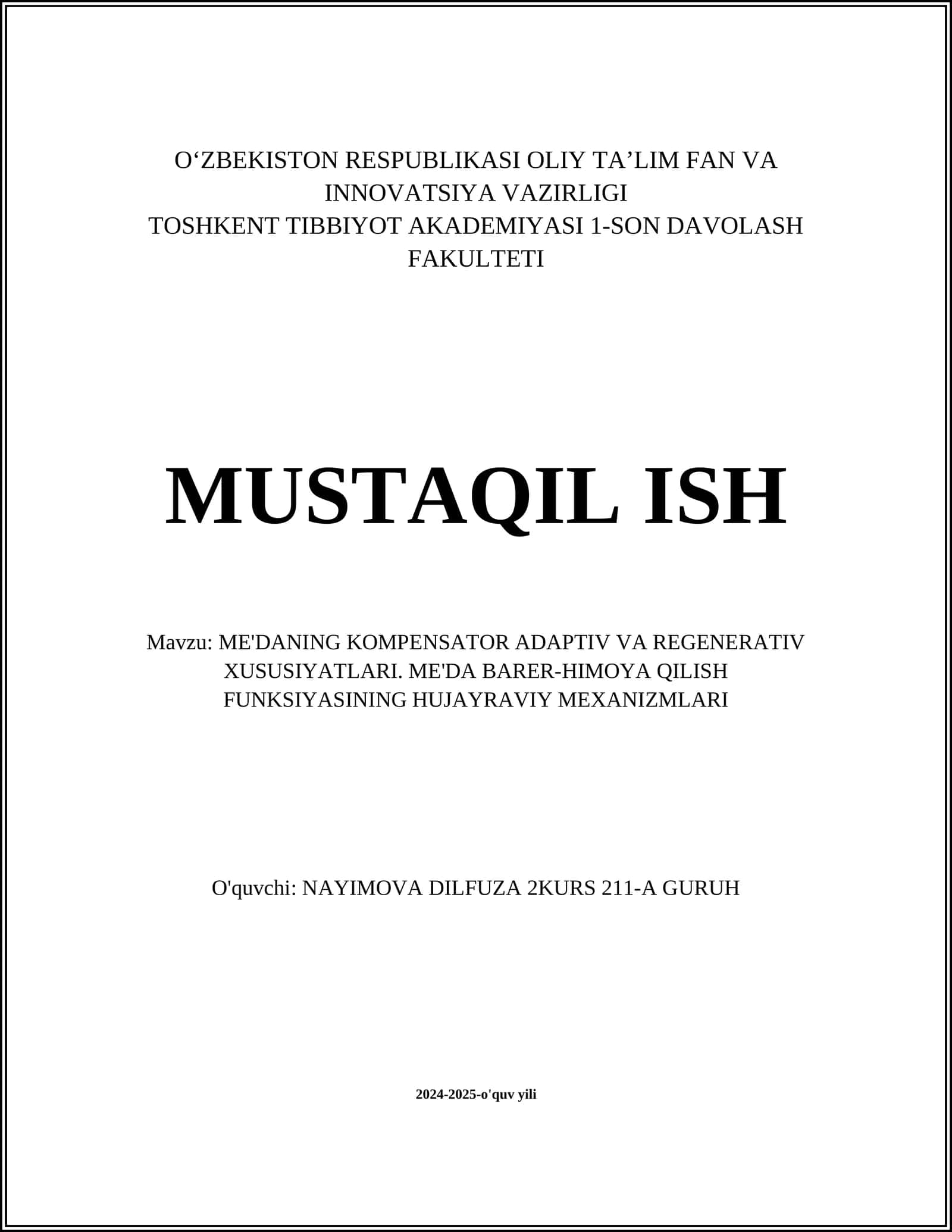 Me'daning Kompensator va Adaptiv Xususiyatlari