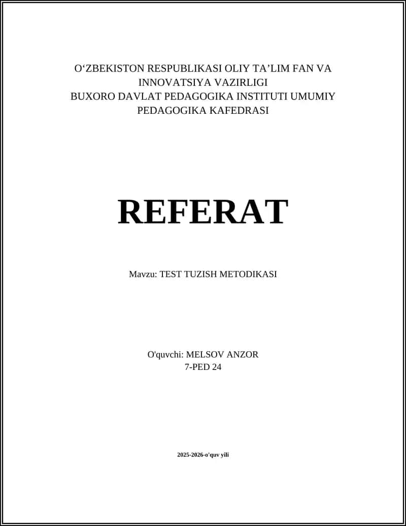 TEST TUZISH METODIKASI