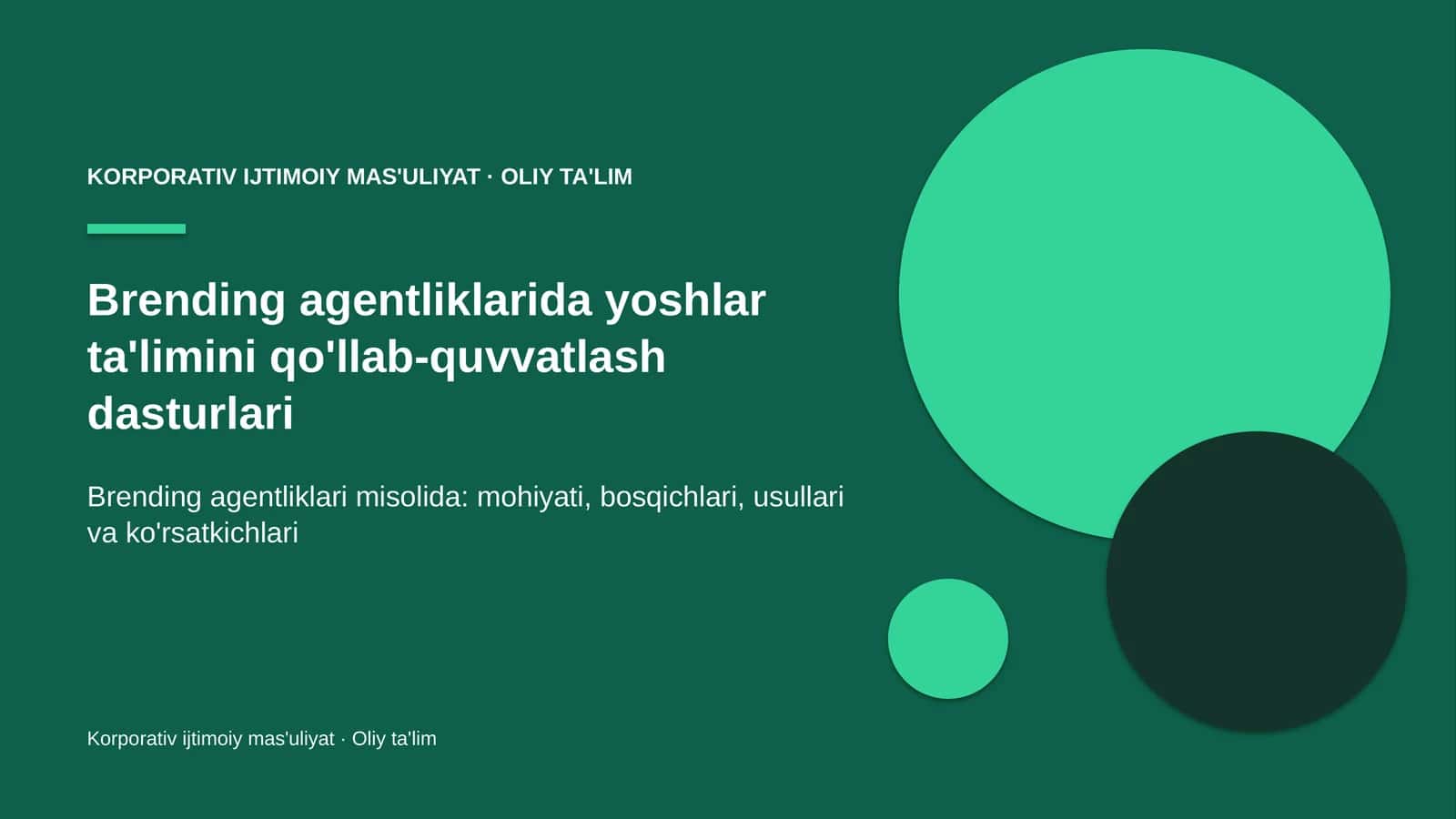 Brending agentliklarida yoshlar ta'limini qo'llab-quvvatlash dasturlari