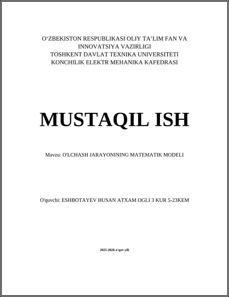 O'lchash jarayonining matematik modeli