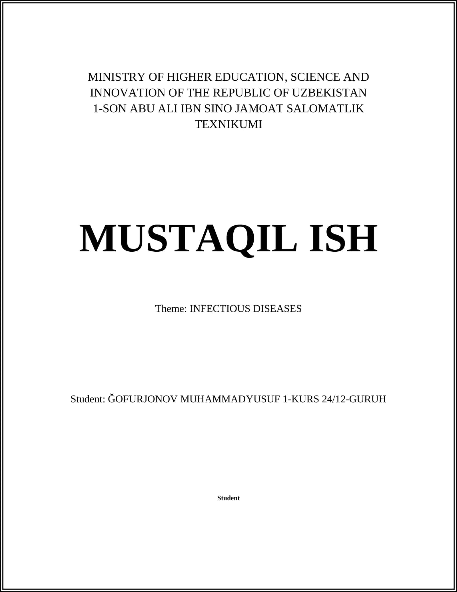 1-SON ABU ALI IBN SINO JAMOAT SALOMATLIK TEXNIKUMI