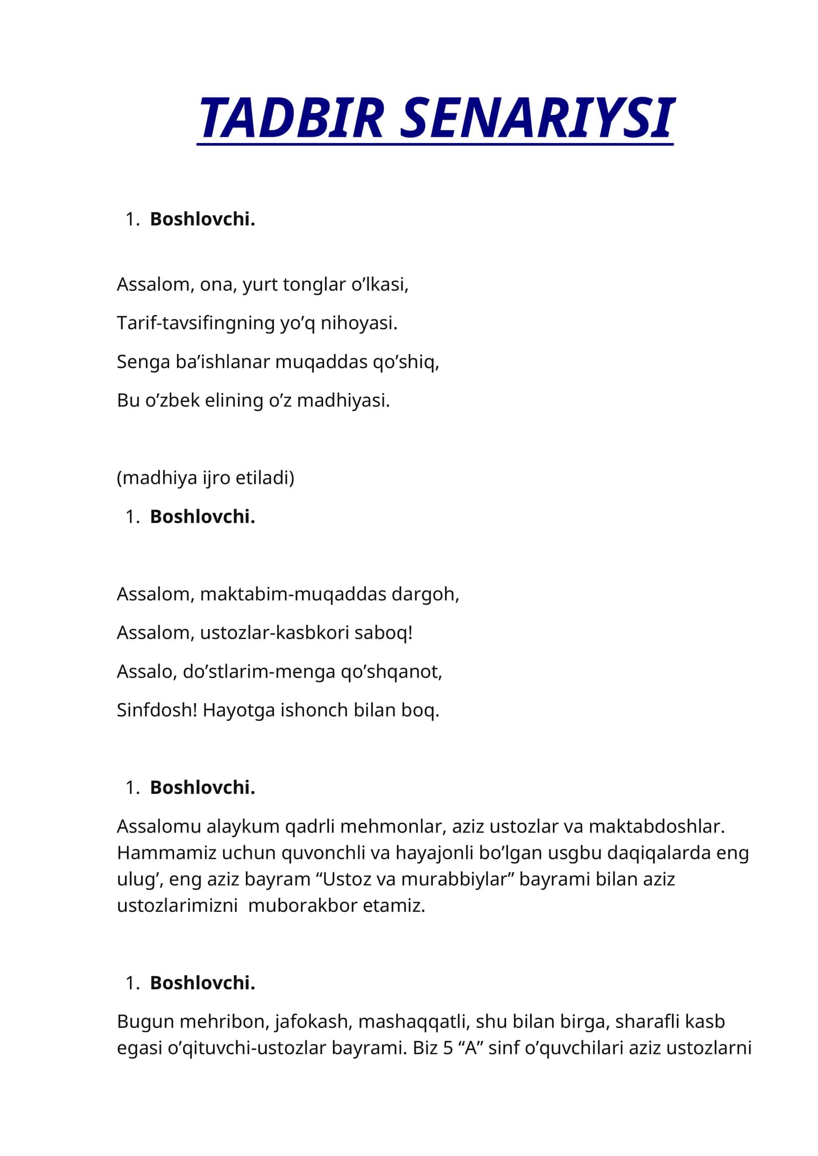 1-OKTABR TADBIR SENARIYSI