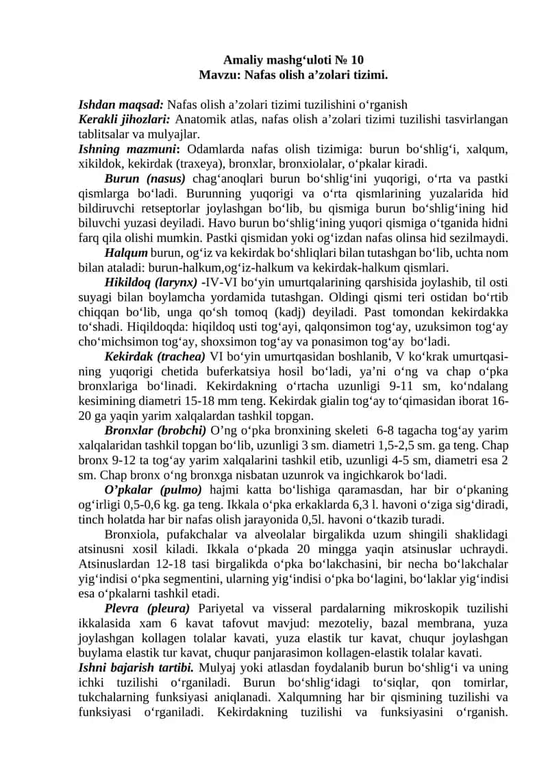 Nafas olish a’zolari tizimi.