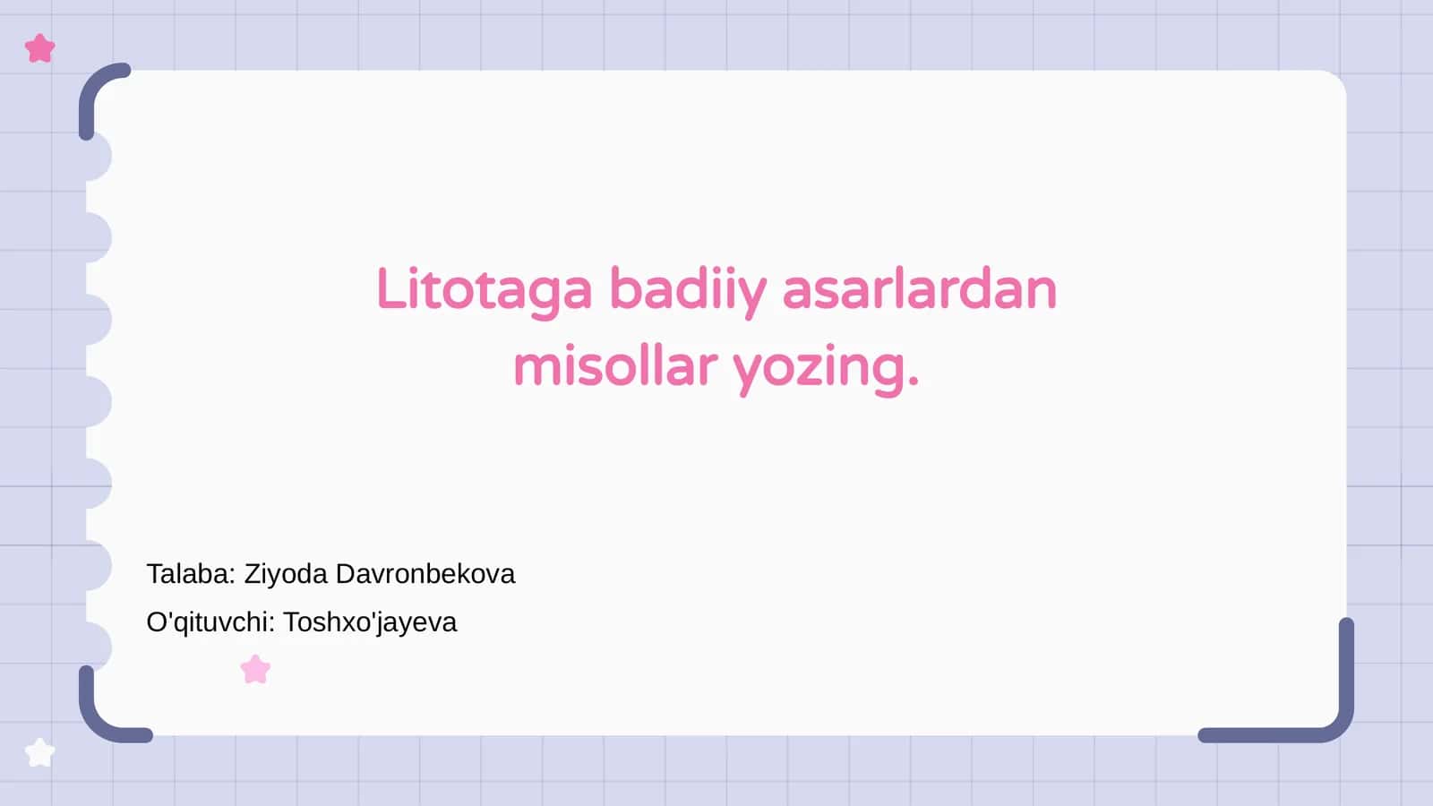 Litotaga badiiy asarlardan misollar yozish