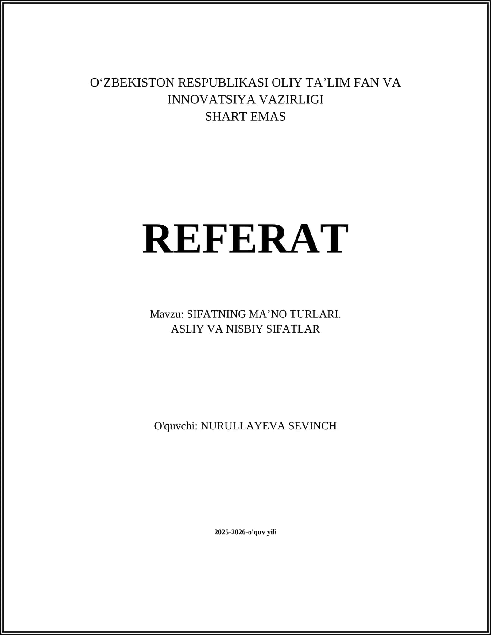 SIFATNING MAʼNO TURLARI