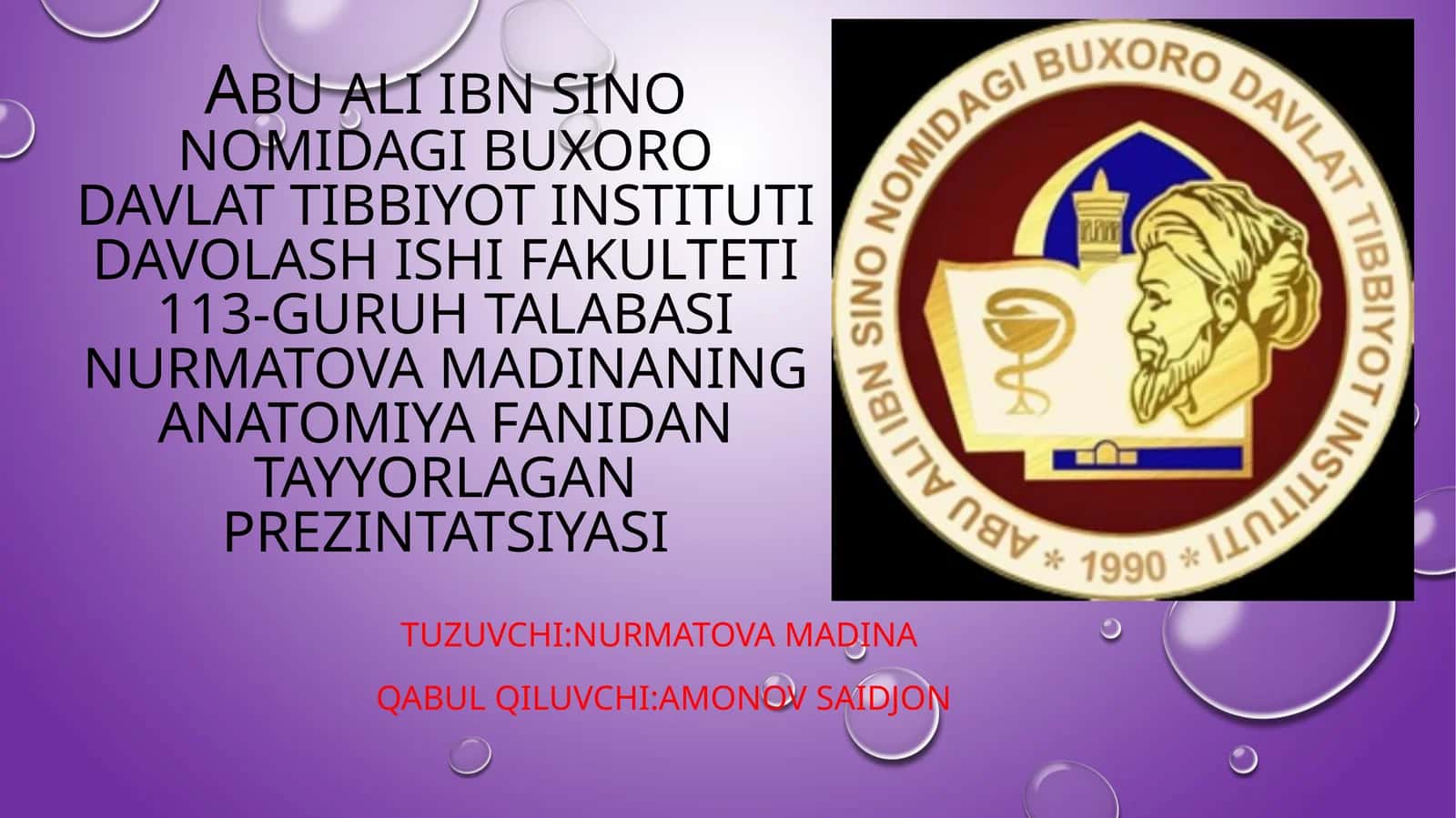 Anatomiya fanidan tayyorlangan prezentatsiyasi