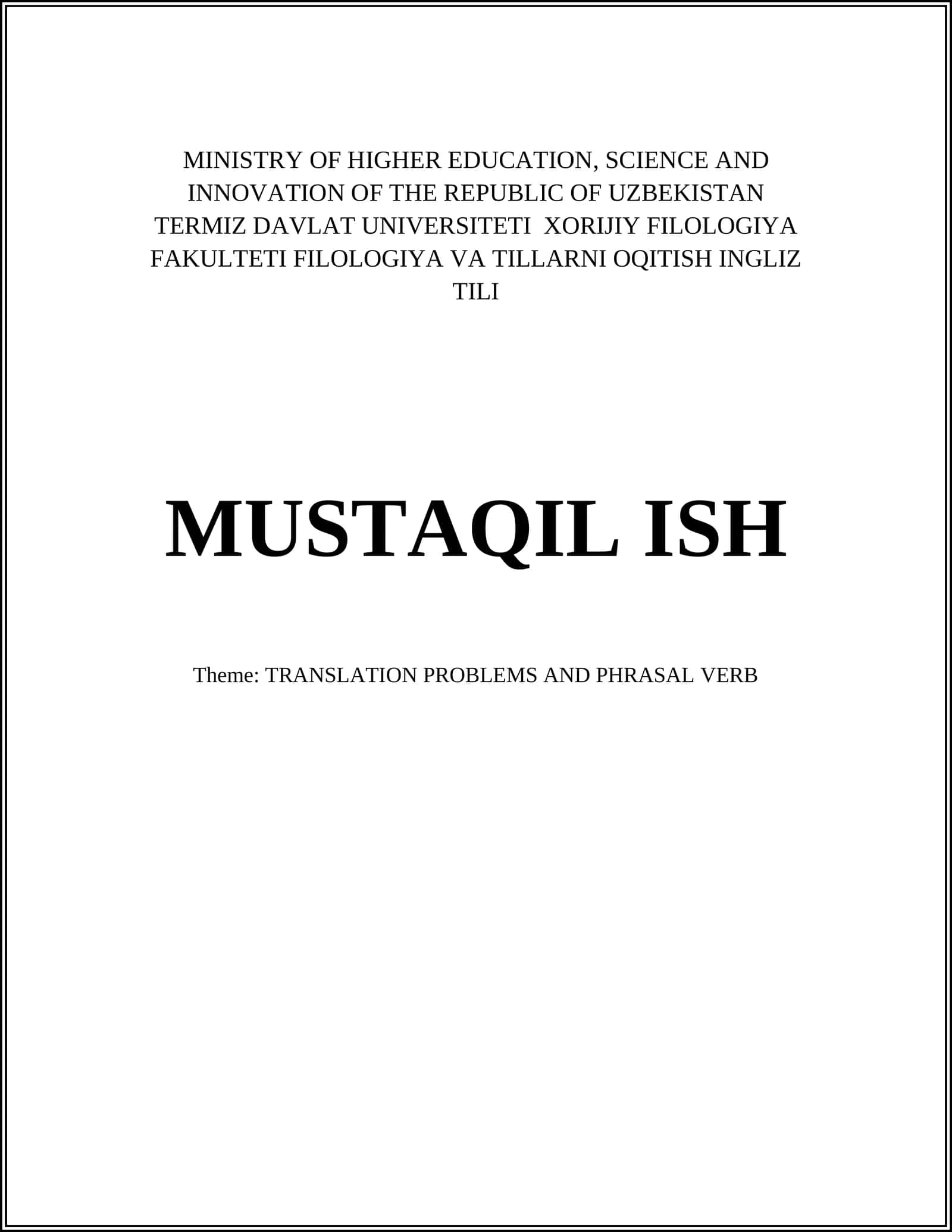 MUSTAQIL ISH: TRANSLATION PROBLEMS AND PHRASAL VERB