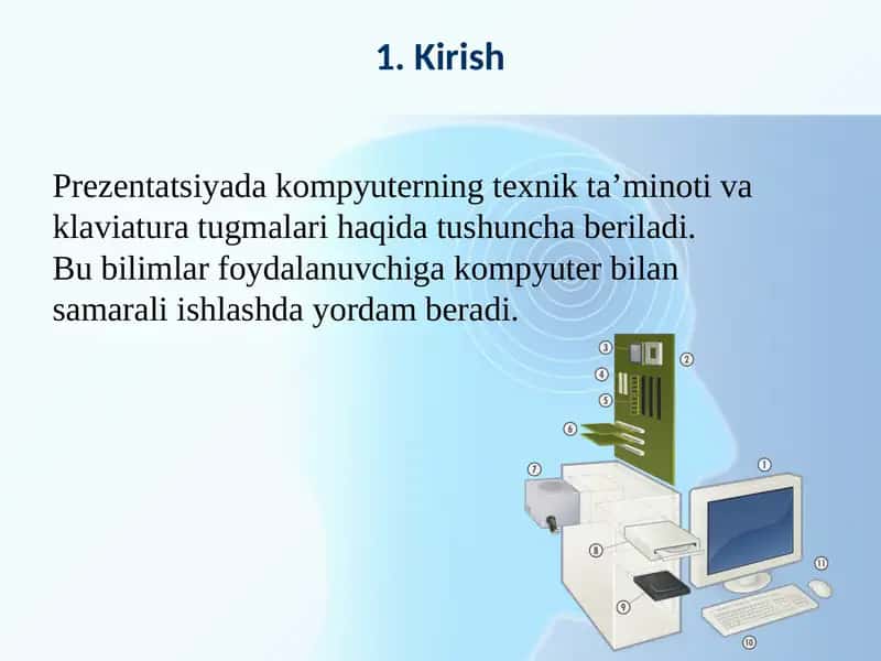 kompyuterning texnik ta’minoti va klaviatura tugmalari haqida tushuncha