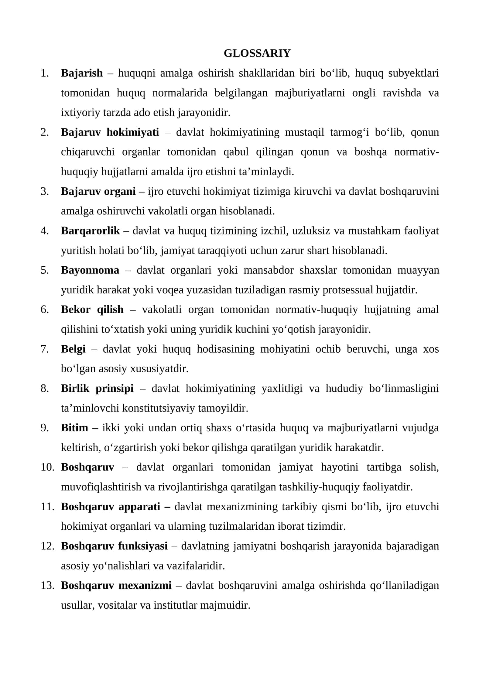 Davlat huquq nazariyasi fanidan B harfi uchun Glossariy