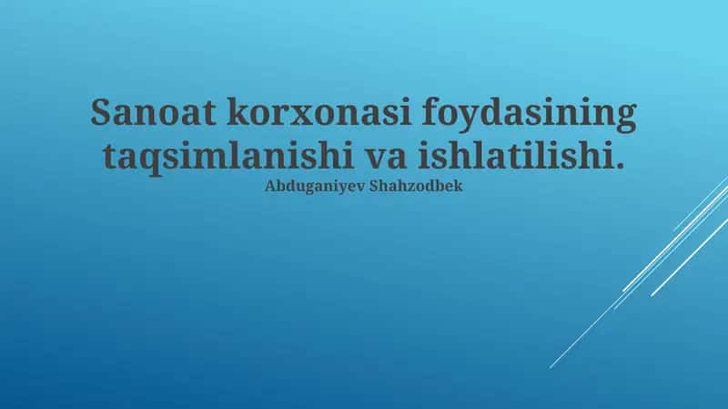 Sanoat korxonasi foydasining taqsimlanishi va ishlatilishi