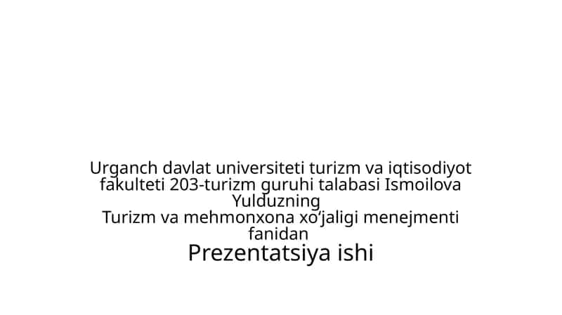 Turizm va mehmonxona xoʻjaligi menejmenti