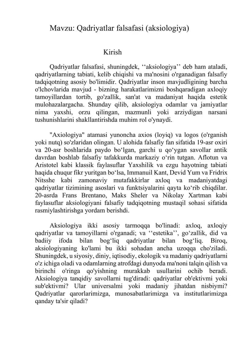 Qadriyatlar falsafasi (aksiologiya)
