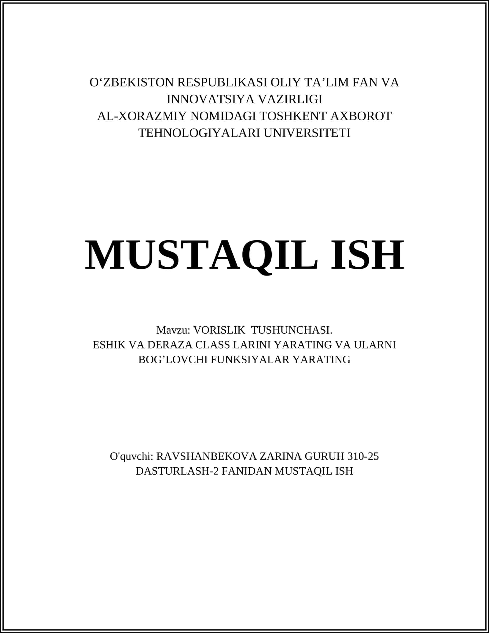 VORISLIK TUSHUNCHASI