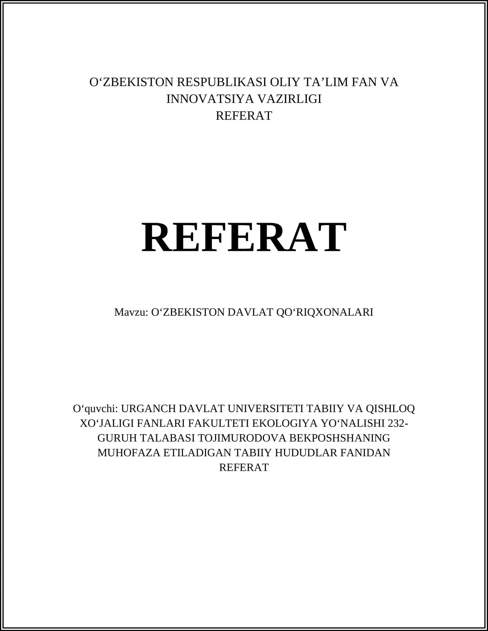 Oʻzbekistonning tabiiy qoʻriqxonalari