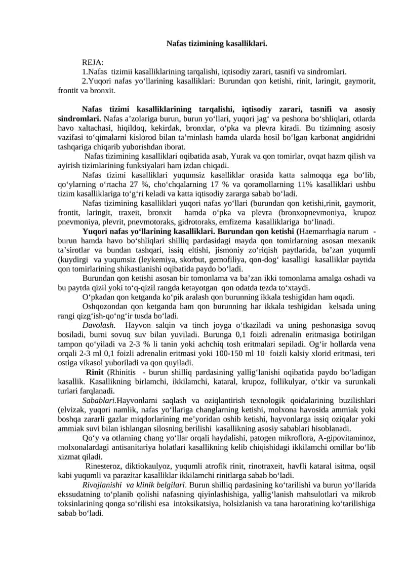 Nafas tizimining kasalliklari