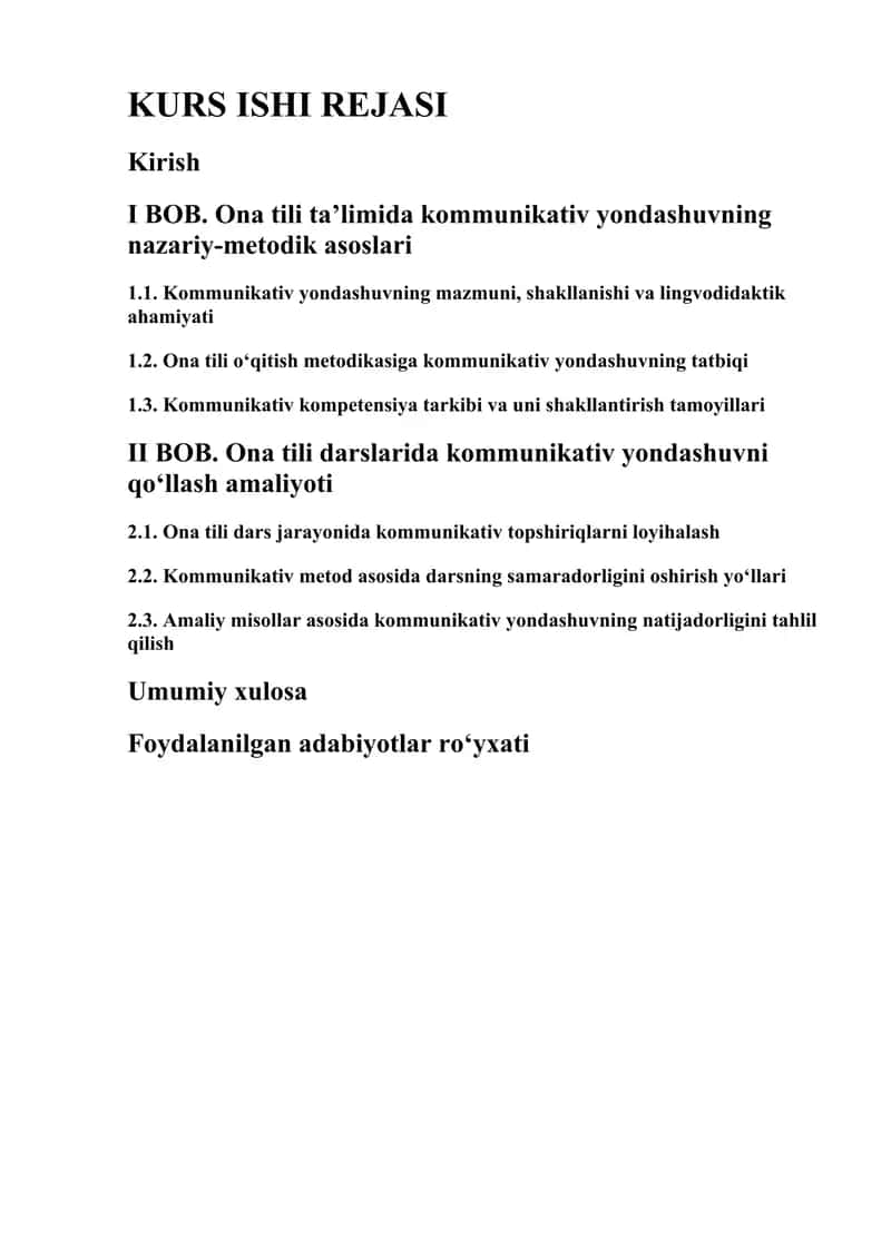 Ona tili taʼlimi Kurs ishi