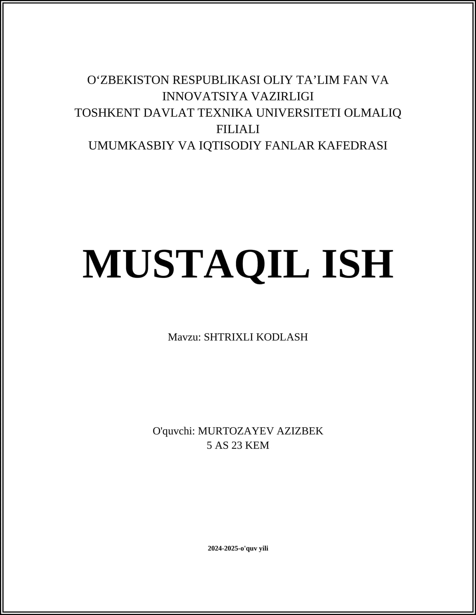SHTRIXLI KODLASH