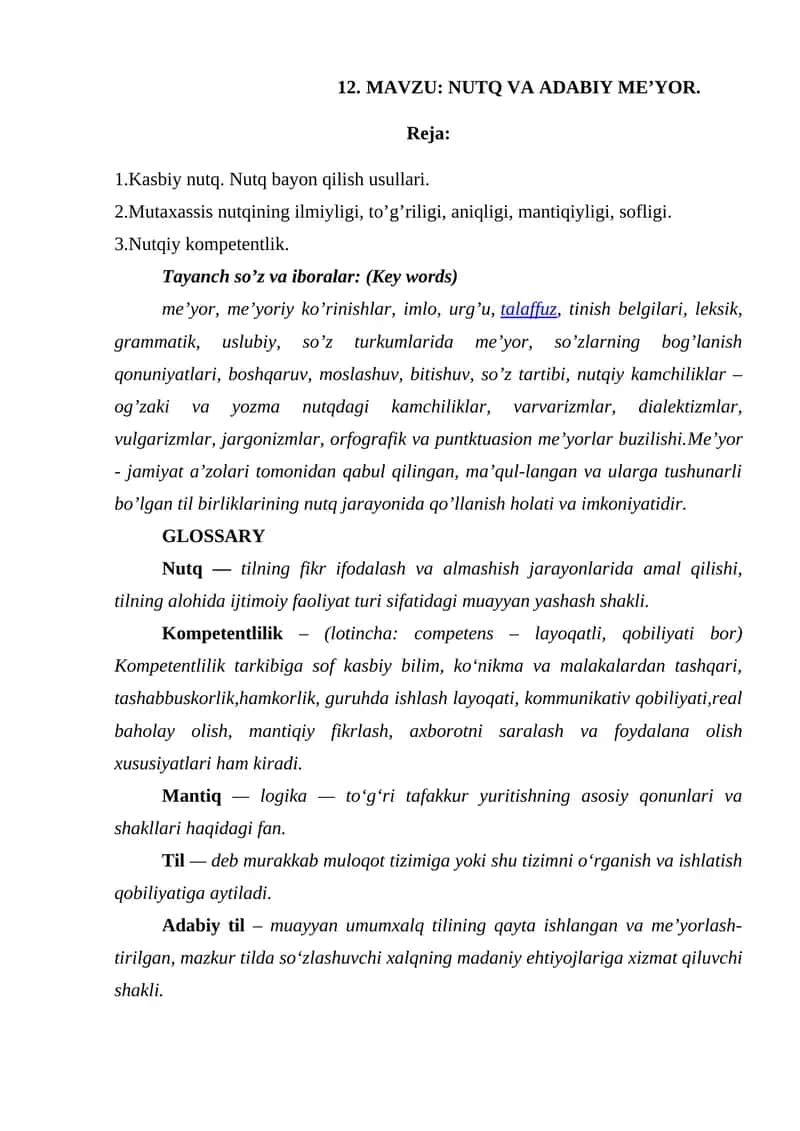 NUTQ VA ADABIY ME’YOR