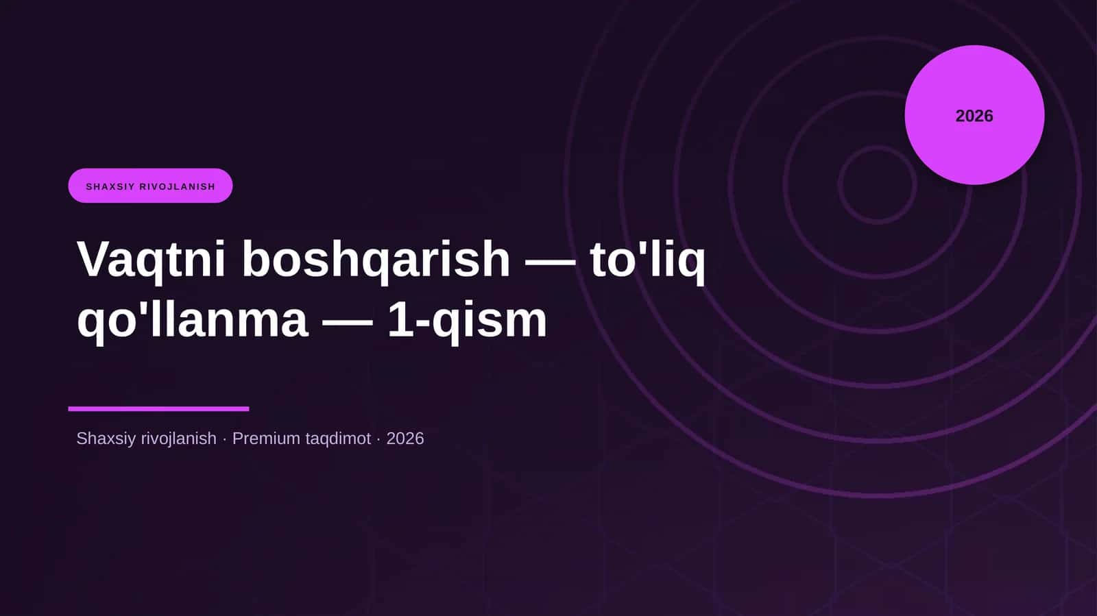 Vaqtni boshqarish — to'liq qo'llanma — 1-qism