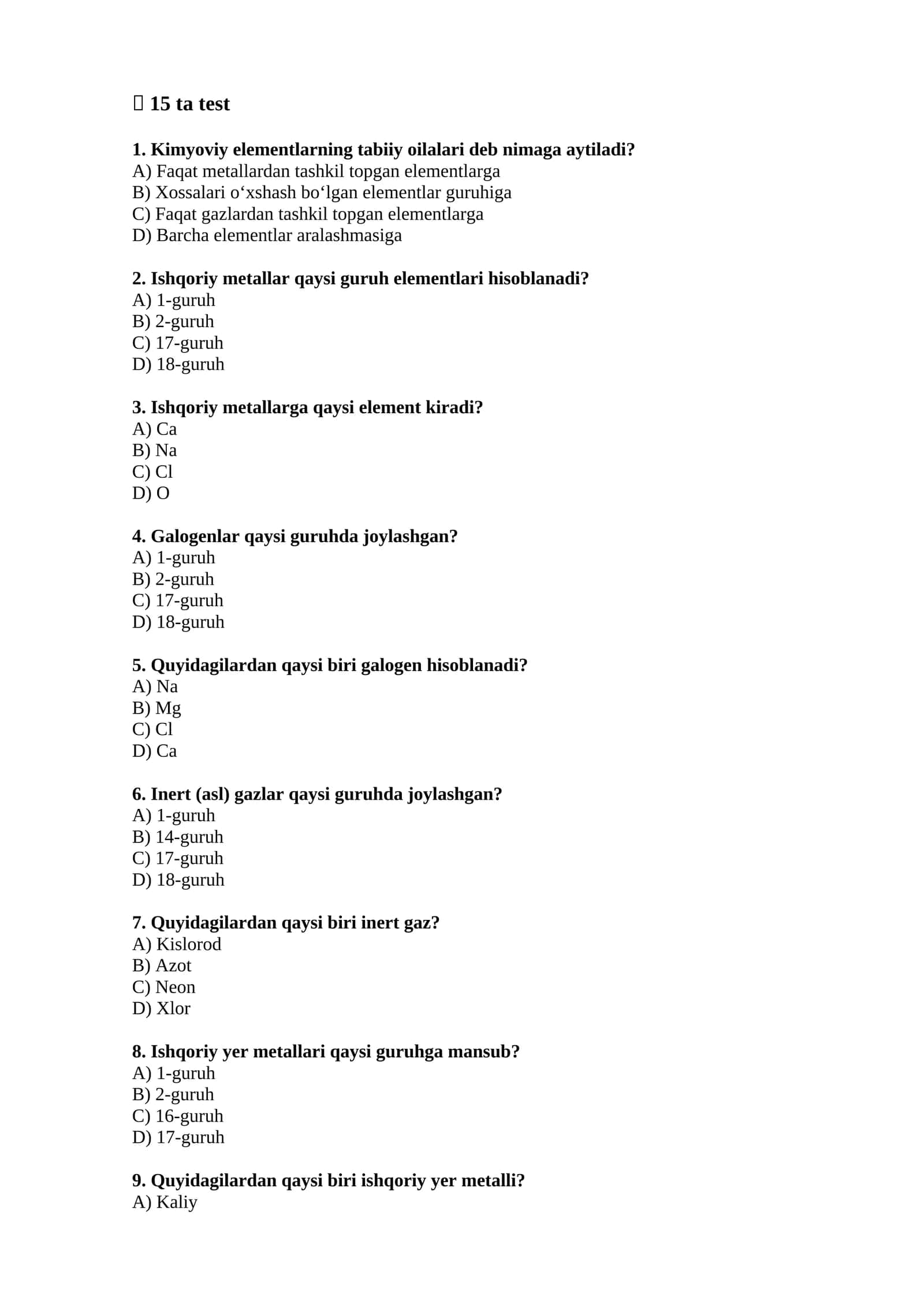 Kimyoviy elementlarning tabiiy oilalari