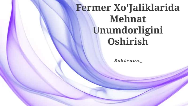 Fermer Xo'Jaliklarida Mehnat Unumdorligini Oshirish