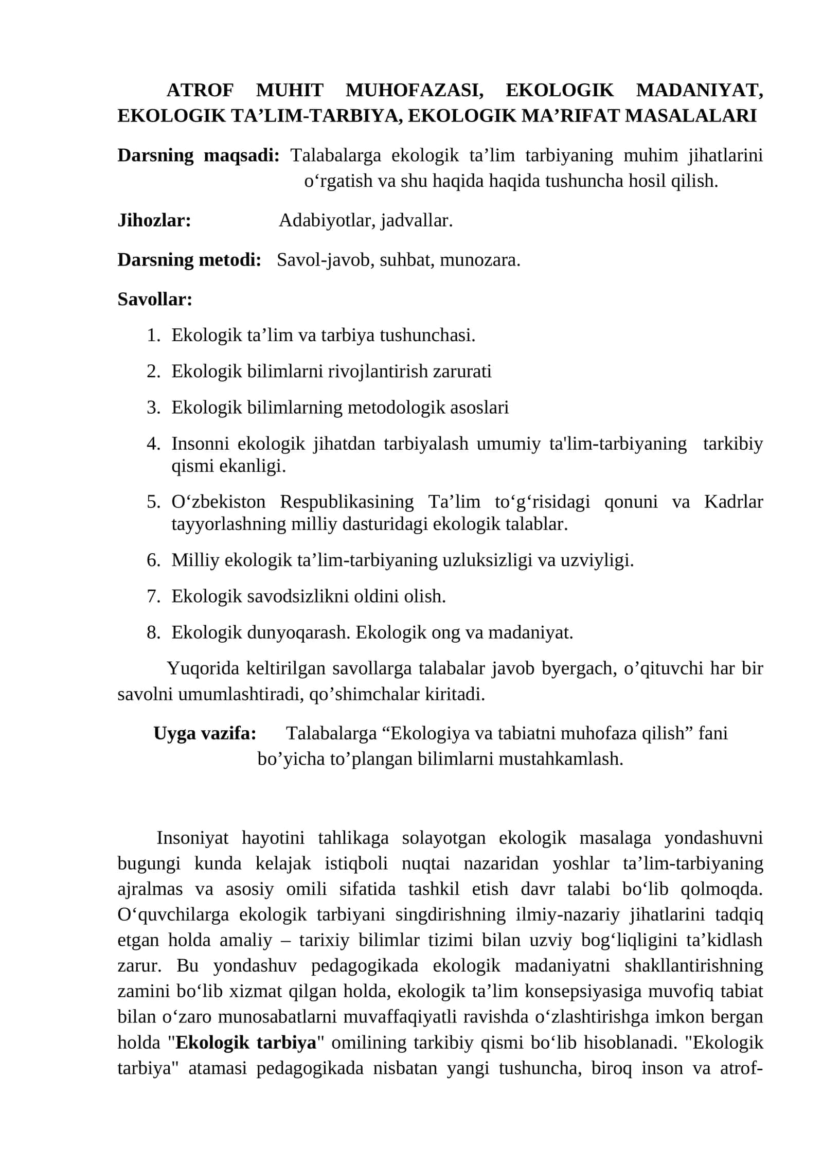 Ekologik ta'lim-tarbiya