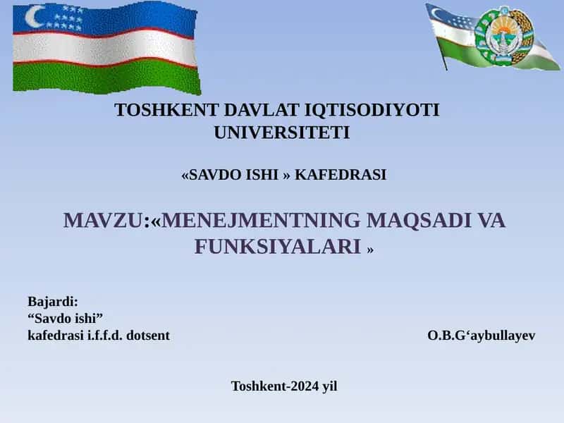 MENEJMENTNING MAQSADI VA FUNKSIYALARI