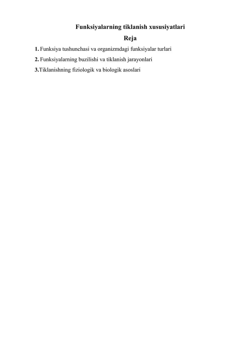 Funksiyalarning tiklanish xususiyatlari