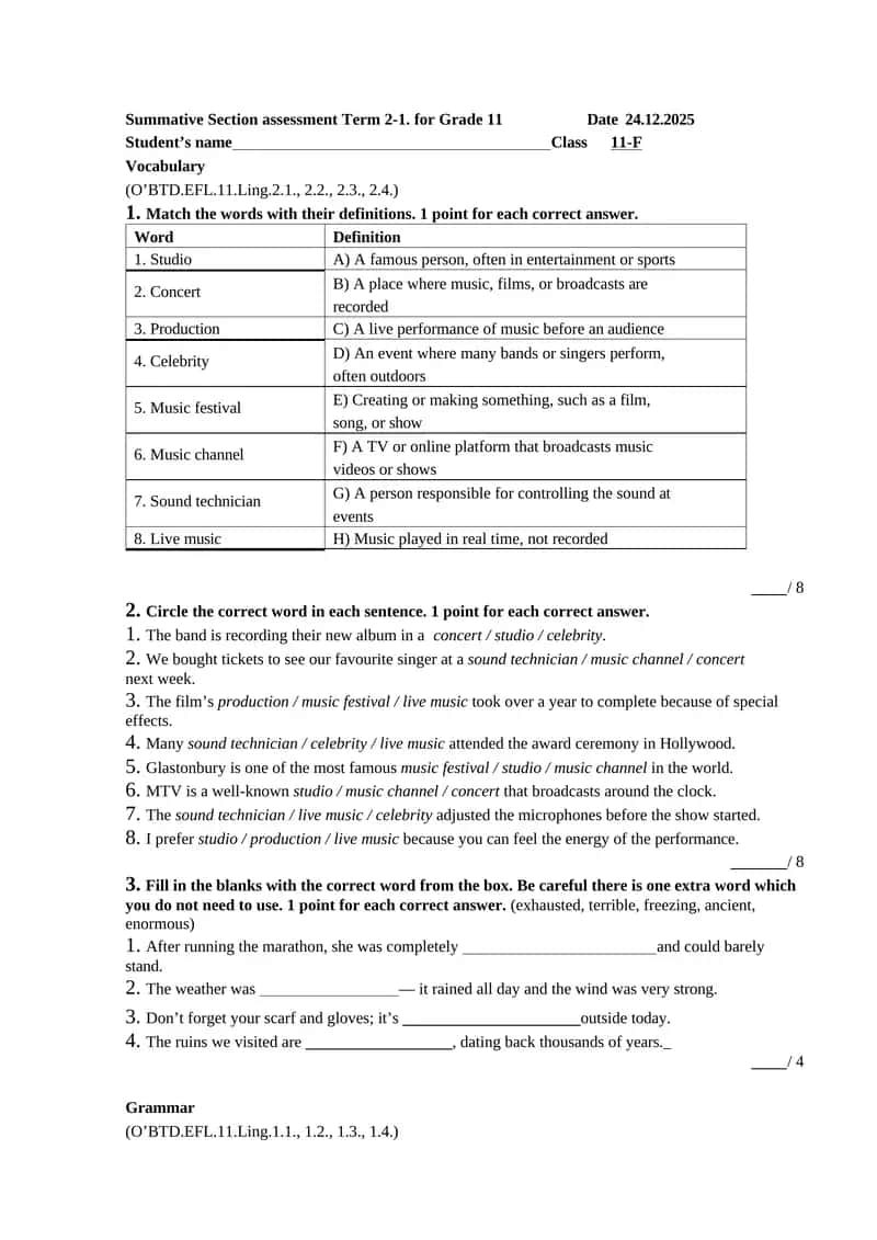 Summative Section assessment Term 2-1