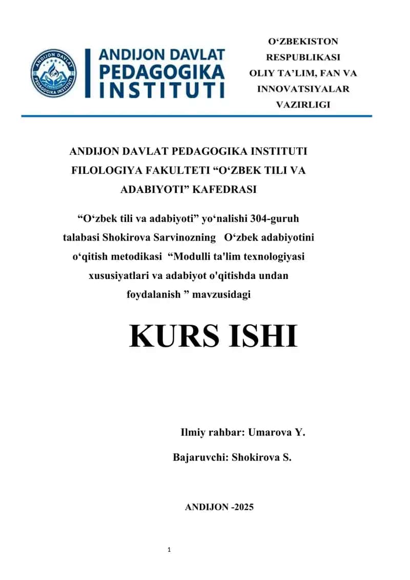 Modulli ta'lim texnologiyasi xususiyatlari va adabiyot o'qitishda undan foydalanish