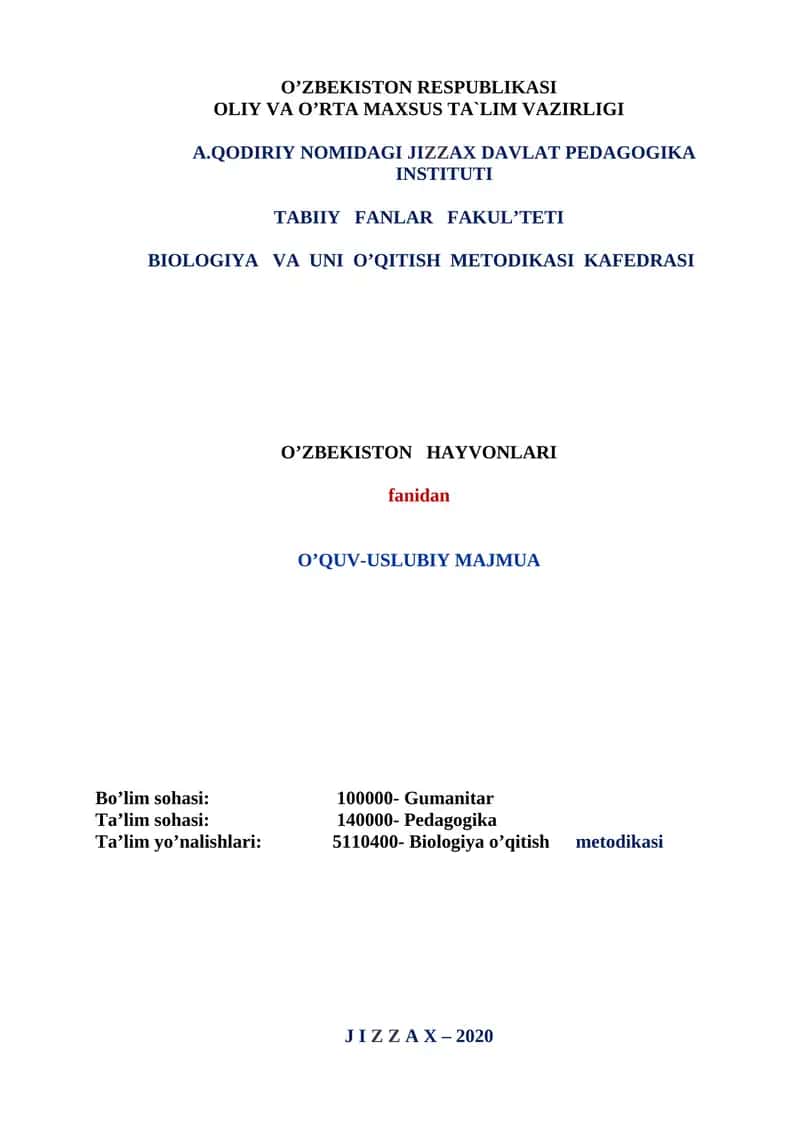 Biologiya o’qitish metodikasi