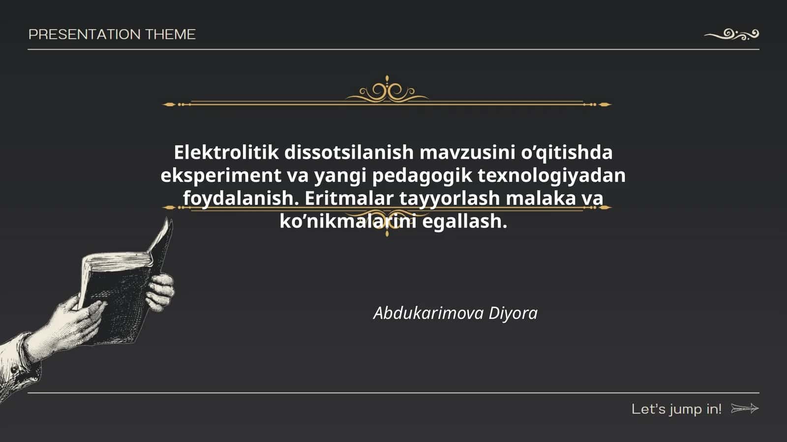 Elektrolitik dissotsilanish mavzusini o’qitishda eksperiment va yangi pedagogik texnologiyadan foydalanish. Eritmalar tayyorlash malaka va ko’nikmalarini egallash