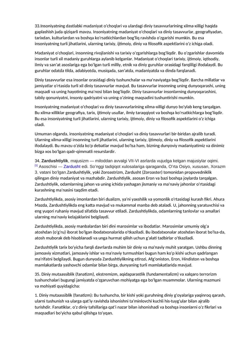 Insoniyatning madaniyat o'choqlari va diniy tasavvurlar