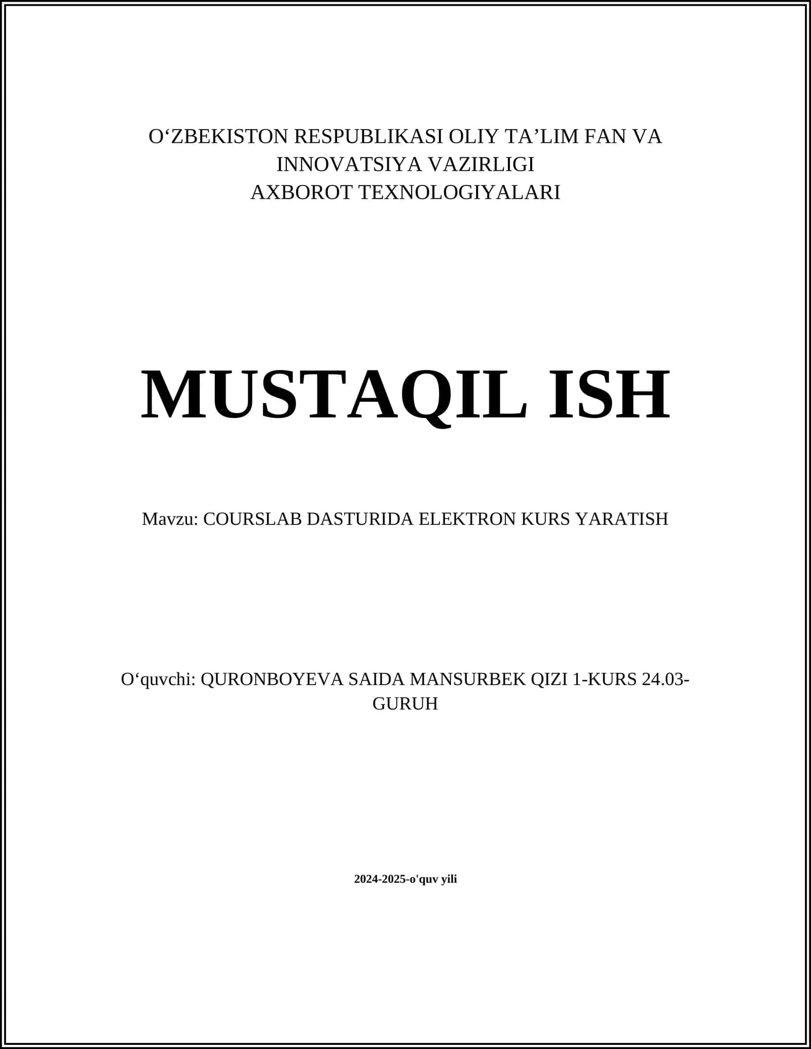 COURSLAB DASTURIDA ELEKTRON KURS YARATISH